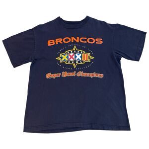 Vintage 1998 Denver Broncos Men's L Blue Super Bowl XXXII Champions NFL Graphic